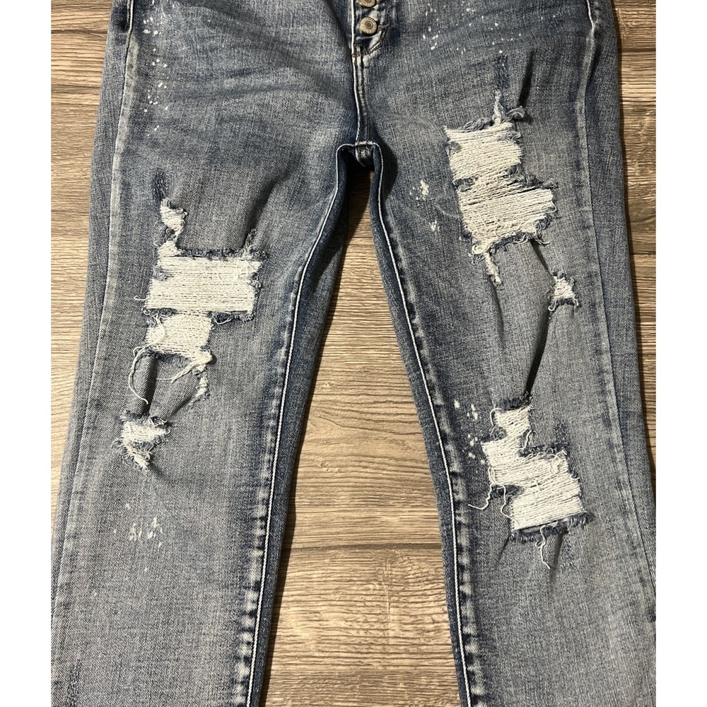 Judy Blue High Rise ButtonFly Destroyed Splatter Skinny Jeans SZ 11/30 (32x26) - Picture 5 of 12
